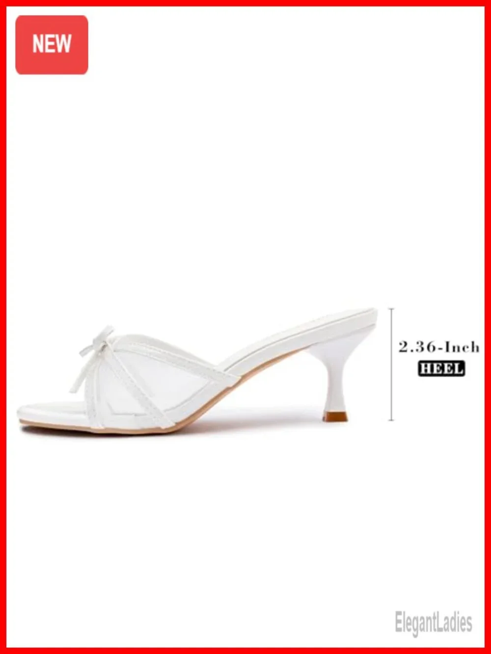 Kitten Heel Sandals Open Round Toe Bow Mules Slip On Faux Leather
